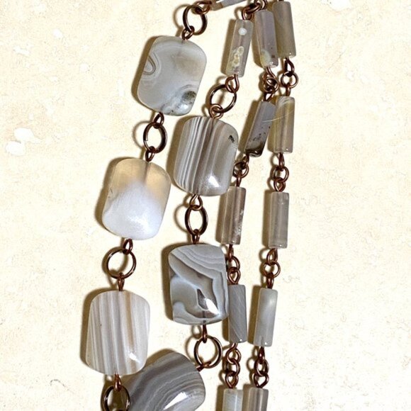 Geometric Botswana Agate Necklace, Rustic Genuine Gemstone Copper Link Necklace - Picture 5 of 11